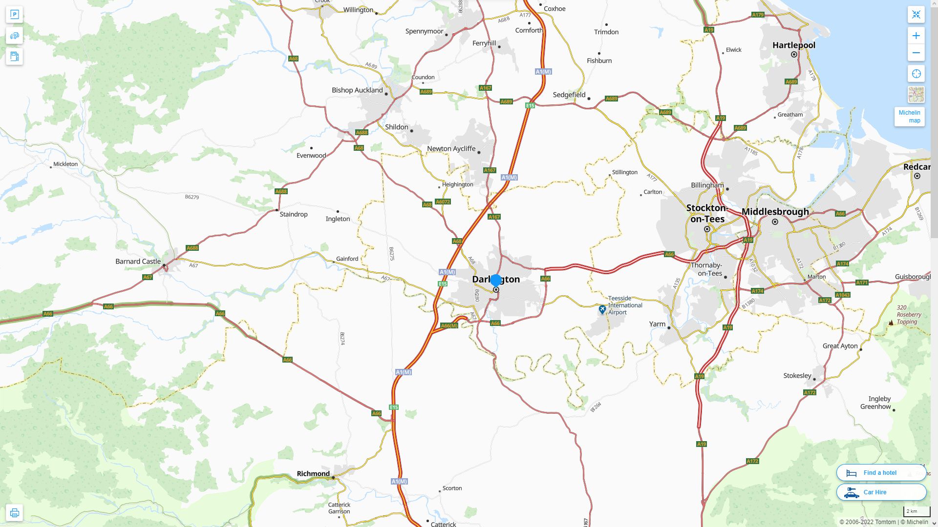 Darlington Royaume Uni Autoroute et carte routiere